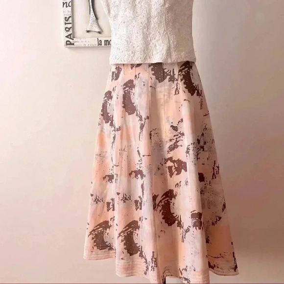 TSE Silk Pink and Brown Printed A line Skirt Size 10 - Picture 1 of 5